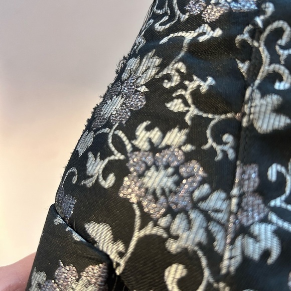 LEWIT 90s Y2K Lanzo Metallic Brocade Floral Ankle Boot Black Silver sz 8 Mobwife - Picture 12 of 14